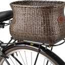 CXWXC Rear Bike Basket - Handmade Rattan Bicycle Rear Basket with Waterproof Cover - Large Capacity Bike Basket for Beach Cruiser (Dark Brown)