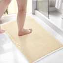 Deconovo Waffle Bath Mat  Ultra Absorbent, Non-Slip, Quick-Dry, Machine Washable, Stylish & Durable Bathroom Rug, Light Yellow & White, 24x72 Inch