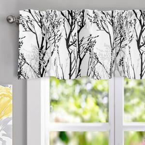 DriftAway Tree Branch Lined Valance Double Layer Blackout Thermal Insulated Abstract Ink Printing Window Curtain Valance Rod Pocket 52 Inch by 14 Inch Plus 2 Inch Header Black White 1 Pack