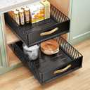 Pull out Cabinet Organizer,Heavy Duty Slide out Pantry Shelves Drawer Storage with Adhesive Nano Film,Sliding Mesh Cabinet Basket with Handle for Kitchen, Bathroom, Home, 15.8"W X 21"D X6.2"H,Black
