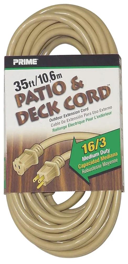 Prime EC884627 - Cable de extensión SJTW de 35 pies para patio y terraza, 16/3, color beige