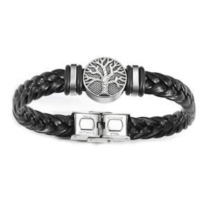 Dreamtimes Yggdrasil World Tree of Life Bracelet Mens Leather Bracelet Braided Religious Mens Cuff Bracelets Alloy Viking Cuff Bangle for Women Men Father's Day Jewelry (Black)