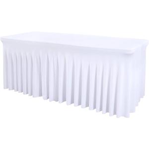ManMengJi White Spandex Table Cover 6FT, Stretch Tablecloths with Skirts for Rectangle Tables, Wrinkle Resistant, Perfect for Weddings, Parties, Vendors