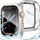 Goton 2 in 1 Waterproof Case for Apple Watch Series 9 8 7 Screen Protector 45mm, 360 Protective Glass Face Cover Hard PC Bumper + Back Frame for iWatch Accessories 45 mm (Clear)