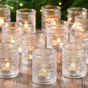 16 Pack Clear Glass Votive Candle Holders, Vintage Candle Holder for Floating Candle, Tealight Candle Holder for Table Centerpieces Home Bridal Shower Birthday Christmas Wedding Party Table Decoration