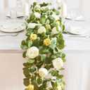 MISSPIN 2pcs Artificial Flowers Garland Eucalyptus Garland Vintage Fake Flower Peony Rose Vine Greenery Decorative Wall Hanging Plant for Wedding Arch Door Arrangement Party Decor (Light Pink,2pcs)