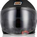 ORIGINE 3/4 Open Face Motorcycle Helmet with Double Visor for Scooters, DOT Approved (XL, Black)