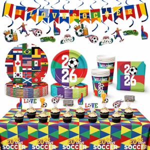 74 Pcs Soccer Party Supplies and Soccer Party Decorations Set | Includes Tableware and Decorations for Watch Parties, Championship Game Day, Soccer Fan Gatherings, and Birthdays