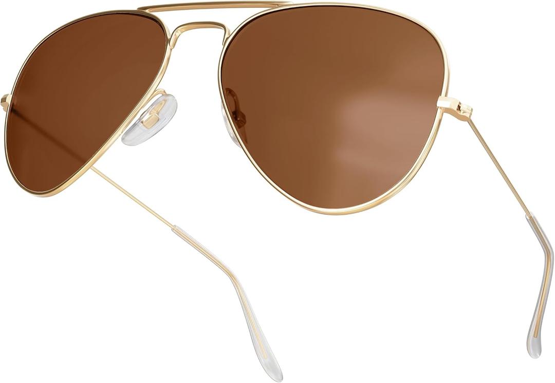 livho Sunglasses for Men Women Aviator Polarized Metal Mirror UV 400 Lens Protection (Gold)