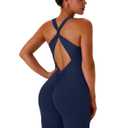 TDIFFUN Flare Workout Jumpsuits for Women One Piece Sleeveless Scrunch Butt Lifting Gym Bodysuit Sexy Backless Yoga Outfits (M)