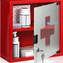 Timgle First Aid Wall Cabinet with Lock Medicine Wall Mounted Bathroom Storage Hanging Medical Cabinet with Safety Glass Door for Bathroom(2 Shelves,Red)