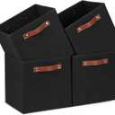 Temary 11x11 Storage Cubes Fabric Cube Storage Bins with Handles Clothes Storage Boxes Baskets for Organizing Home, Shelf, Closet (Black, 11 x 11 x 11)