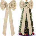 Extra Large Burlap Christmas Tree Topper Bows, Rustic Giant Christmas Bow Decorations Double-Layer Burlap Ribbon Bows with Long Streamers for Xmas Wreath Front Door Wall Wedding Farm Decor (20" X 70")