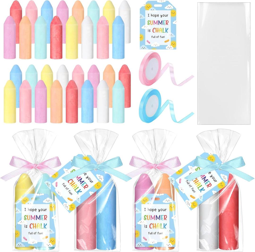RoundFunny 24 Sets Jumbo Sidewalk Chalk Set 98 Pcs Large Chalk Kit with Fun Gift Birthday Cards Non Toxic Washable Street End of the Year Gift for Birthday Party Favor