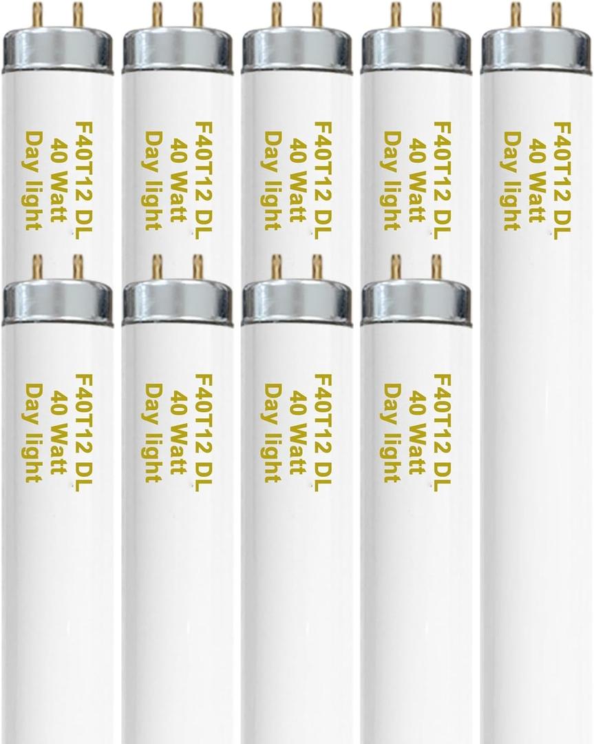 Konideke T12 48 Inches 40 Watt Fluorescent Tube, F40T12/865 Light Bulb, 6500K Daylight, 3050 Lumens, 4ft Fluorescent Bulb, G13 Bi-Pin Base 9 Count