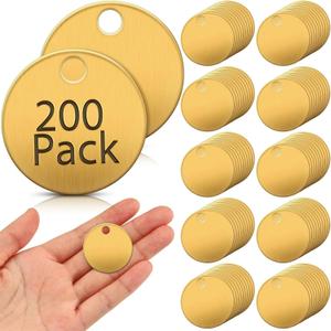 Hicarer 200 Pcs Solid Tags for Stamping Round Key Tags Blanks with Hole for Pets Plants Doors Pipe Valves Equipment Tool and Keys Labeling (Brass,1.25 Inch)