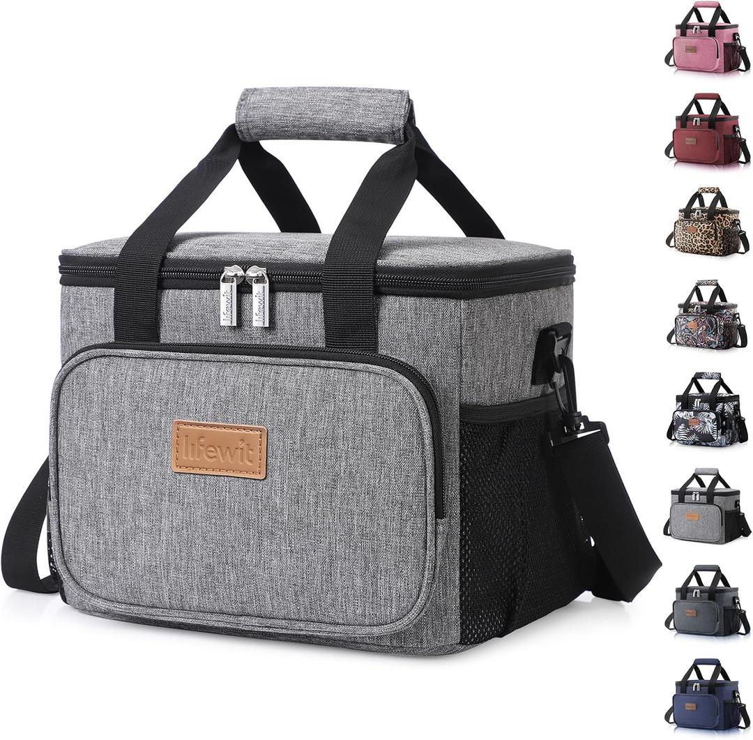 Lifewit Large Lunch Bag Insulated Lunch Box Soft Cooler Cooling Tote for Adult Men Women, Gray 12-Can (8.5L) (Medium)