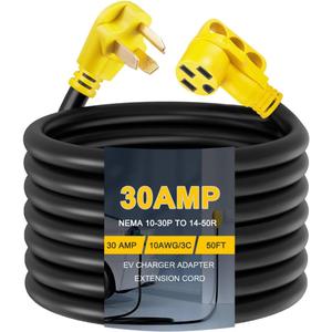 50ft EV Charger Adapter Cord Compatible with NEMA 10-30P to 14-50R, 30 Amp 3 Prong Old Dryer Outlet to EV(Max 24Amp) for Tesla Model 3 Y S X or Level 2 EV Charging, NOT for RV, ETL Listed