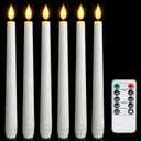 6 Pcs Flameless Taper Candles with Remote and Timer, 9.6 Inches Plastic LED Candlesticks, White Battery Operated Window Candles, for Home Wedding Christmas Party Decoration