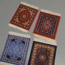 4 Pieces Rug Table Coasters Table Drink Holders Oriental Design Fabric Carpet Drink Mats Oriental Design Fabric Elegant Carpets Kitchen and Bar Mats for Home Office(Square,Retro Pattern)