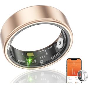 Smart Ring Health Fitness Tracker, Size First with Sizing Kit, Activity & Sleep Tracker/Stress/Heart Rate Monitor, Waterproof Smart Ring for Men/Women, No App Subscription (Golden, 7)