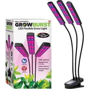 Bell+Howell Growburst 24 Indoor Plant Growing Lamp with 8 Brightness Settings, 3 Light Modes Including Full Spectrum UV Light As Seen On TV (Medium - 3 Heads)