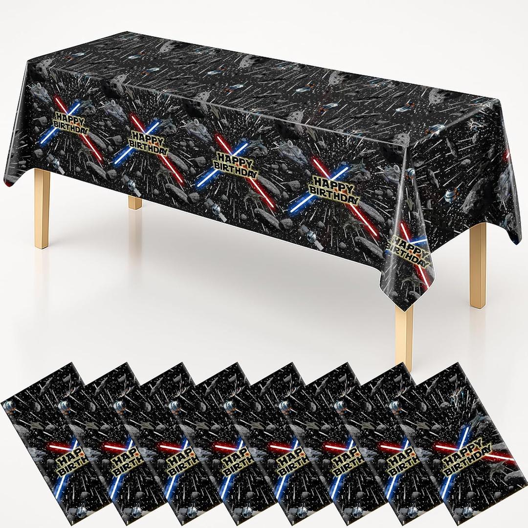 8Pcs Galaxy Movie Themed Birthday Decorations Tablecloths, 54" x 108" Space Battleship Wars Table Cloth Disposable Rectangle Plastic Table Cover Star Universe Starship for Boys Birthday Party Supplies