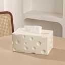 Ceramic Tissue Box Cover, Large Rectangle Cheese-Shape Tissue Box Holder with Bottom, Decorative Tissue Box for Bedroom, Bathroom, Parlors, Office, Vanity, Kitchen Countertop, Desk, Beige