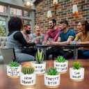 Domensi 9 Pcs Funny Succulent Pots Cute Aloe Cactus Planter with Bamboo Tray Ceramic Accessories White Mini Flower Drainage Tray Pots Indoor Outdoor Plants Birthday Gifts Housewarming Women Coworker