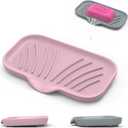 2 Pack Soap Holder with Drain - Self Draining Waterfall Soap Dish & Sponge Holder for Kitchen Sink Organizer, Non-Slip Dish Soap Tray for Dispenser Bottle, Gray Pink, 6x3.4 Inches