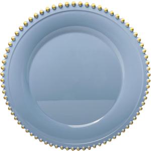 Blue Beaded Charger Plates, 13 Inch Plastic Round Chargers for Dinner Plates, Party, Wedding, Birthday.Set of 6