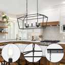 Lucidce 7-Light Farmhouse Lantern Island Chandelier, Black and Gold Rectangular Kitchen Island Light Fixture, Modern Dining Room Hanging Ceiling Light Over Table, E12 Candle Base