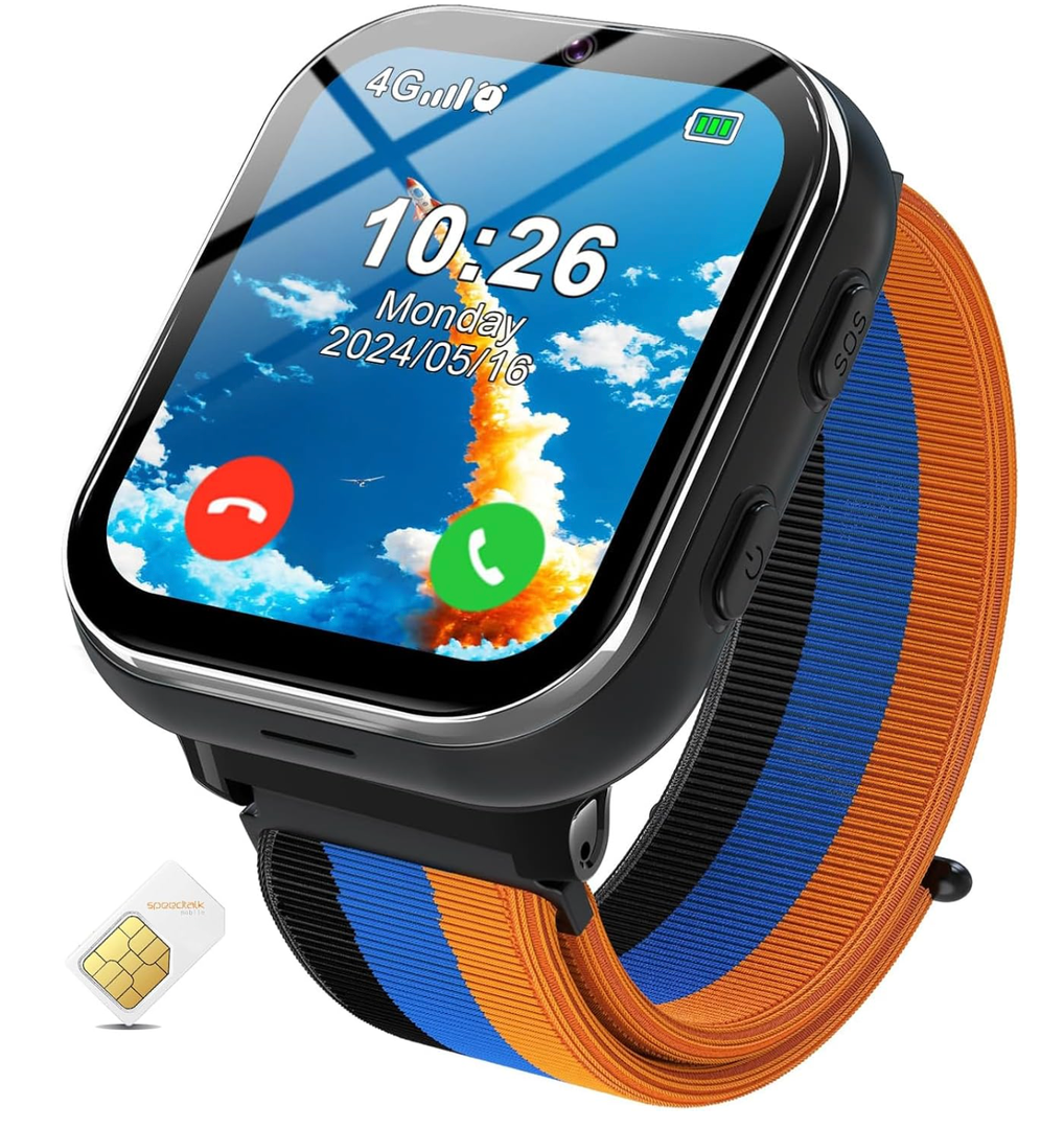 Smart Watch for Girls Boys, Kids Smartwatch with 4G SIM Card, Smart Watch for Kids Touch Screen SOS Emergency Call Calculator Clock Camera Games Music Player, Toys Gifts for Ages 4-12 (Black)