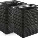 ZHENFAN Black Plastic Weave Storage Baskets, 12-Pack Woven Basket Organizer for Kitchen Office Bathroom
