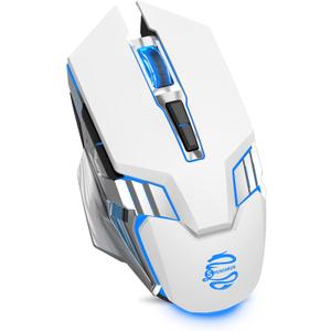 White Wireless Gaming Mouse Bluetooth Mouse with 3-Modes(BT5.0+BT3.0+2.4GHz), Rechargeable, RGB Backlit, Silent Click Computer Mouse for Laptop, PC, Macbook, iPad, Tablet, Chromebook, Games, Office