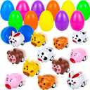12PCS Easter Egg Filled with Animal Pull Back Cars Toys, Easter Basket Stuffers for Toddler Kids Boy Girls, Mini Small Toys for Easter Egg Fillers, Easter Gift for Goodie Bag Party Favors Egg Hunt