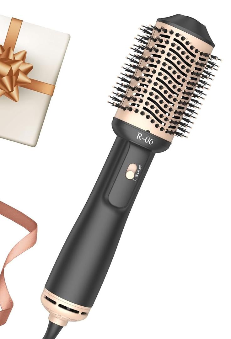 Hair Dryer Brush Blow Dryer Brush in One, 4 in 1 Hair Dryer and Styler Volumizer with Oval Barrel, Professional Salon Hot Air Brush for All Hair Types, Gold