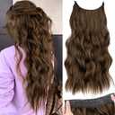 KooKaStyle Invisible Wire Hair Extensions with Transparent Wire Long Wavy Synthetic Hairpiece with 4 Secure Clips Adjustable Secret Wire Headband for Women(20 Inch Chestnut Brown)