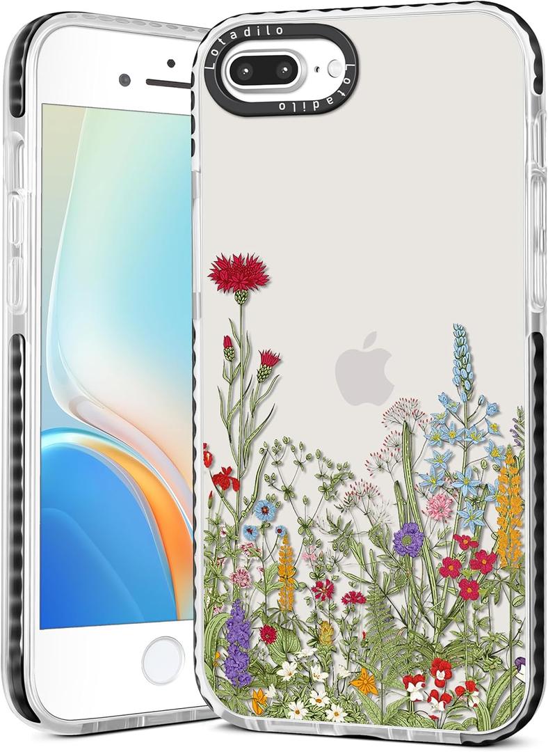 Lotadilo Cute Case for iPhone 7/8 Plus - for Women Girls Kawaii Funny Design Fun Aesthetic Wild Floral Fashion Girly for Teens Pattern TPU Bumper Phone Covers for i Phone 7/8 Plus