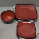Square Melamine Dinnerware Sets 12 Piece Service for 4 Deep Red Plates and Bowls Sets for Indoor/Outdoor Grill, Holiday Party, Camping