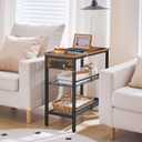 HOOBRO End Table, 3-Tier Narrow Side Table with Charging Station, Nightstand with 2 Flat or Slant Adjustable Shelves for Small Spaces, Living Room, Bedroom, Rustic Brown and Black BF23UBZ01G1, 11.8"D x 23.6"W x 23.6"H