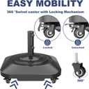Patio Umbrella Base Heavy Duty with Wheels, Max 100lb Fillable Umbrella Stand Mobile Square Market Stand, Windproof Outdoor Umbrella Holder for Deck, Poolside, Lawn, Fits Muti Sized Umbrellas