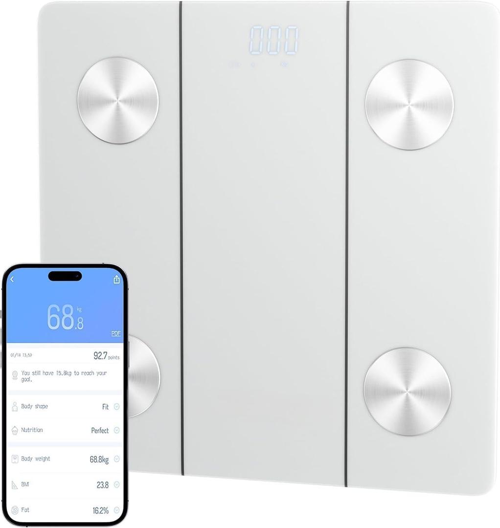 Digital Bathroom Scale for Body Weight, Precision Weighing Scale with LCD Display, and Durable Tempered Glass  Bathroom & Body Weight Scale for Home Use (White)