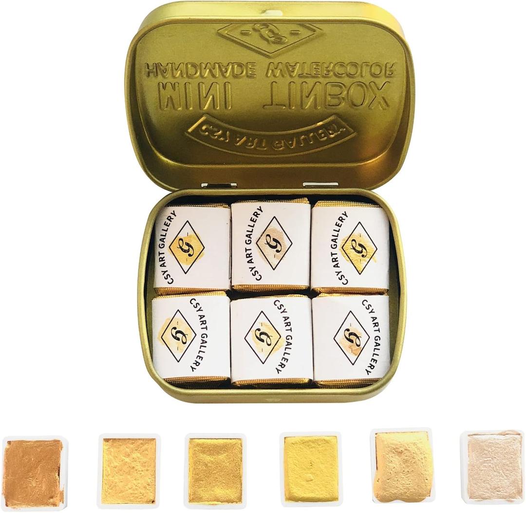 CSY art gallery Metallic Watercolor Paint Set  Set of 6 Shimmery Gold Solid Water Colors  Artist Quality  Perfect for Adults, Students, Hobbyists(Earth Golden)