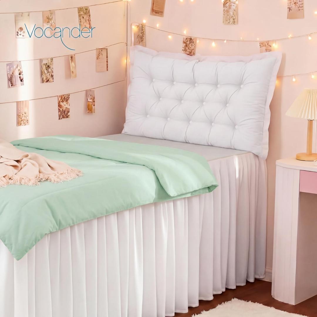 Threehoney Extra Large Plush Tufted College Headboard Dorm Bed Headboard Pillow 39.4 x 35.4 x 3.2 Inches Support Reading Backrest Back Freshman College Dorm Room Supplies (White)