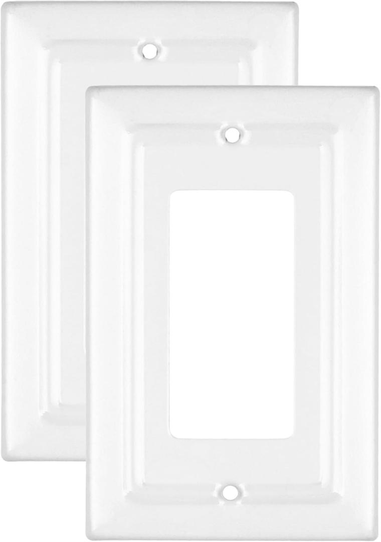 Monarch Abode Rocker Light Switch Cover Plate  1-Gang White Decorator Wall Plates, Architectural Decorative Outlet Covers Wall Plates for Receptacle, GFCI Electric Outlet Cover, Pack of 2