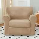 vctops 3 Pieces Velvet Stretch Armchair Sofa Cover for 1 Seater Couch Soft Washable Sofa Slipcover with Individual Backrest and Cushion Cover for Kids Cats Dogs (Light Coffee,1 Seat)