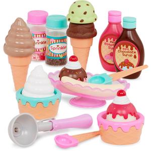Battat  Play Circle  Toy Food  Ice Cream Set  Kitchen Accessories For Kids  Pretend Play  Sweet Treats Ice Cream Parlour  3+ Years(21 Pieces)