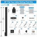 36" Side Mount Cable Railing Post Kits Include 4Pack Flat Top Level Drilled Cable Posts, 250FT Wire Rope, Black Fascia Mount Cable Railing System, 1/8" Stainless Steel Wire Railing Kits, RG71
