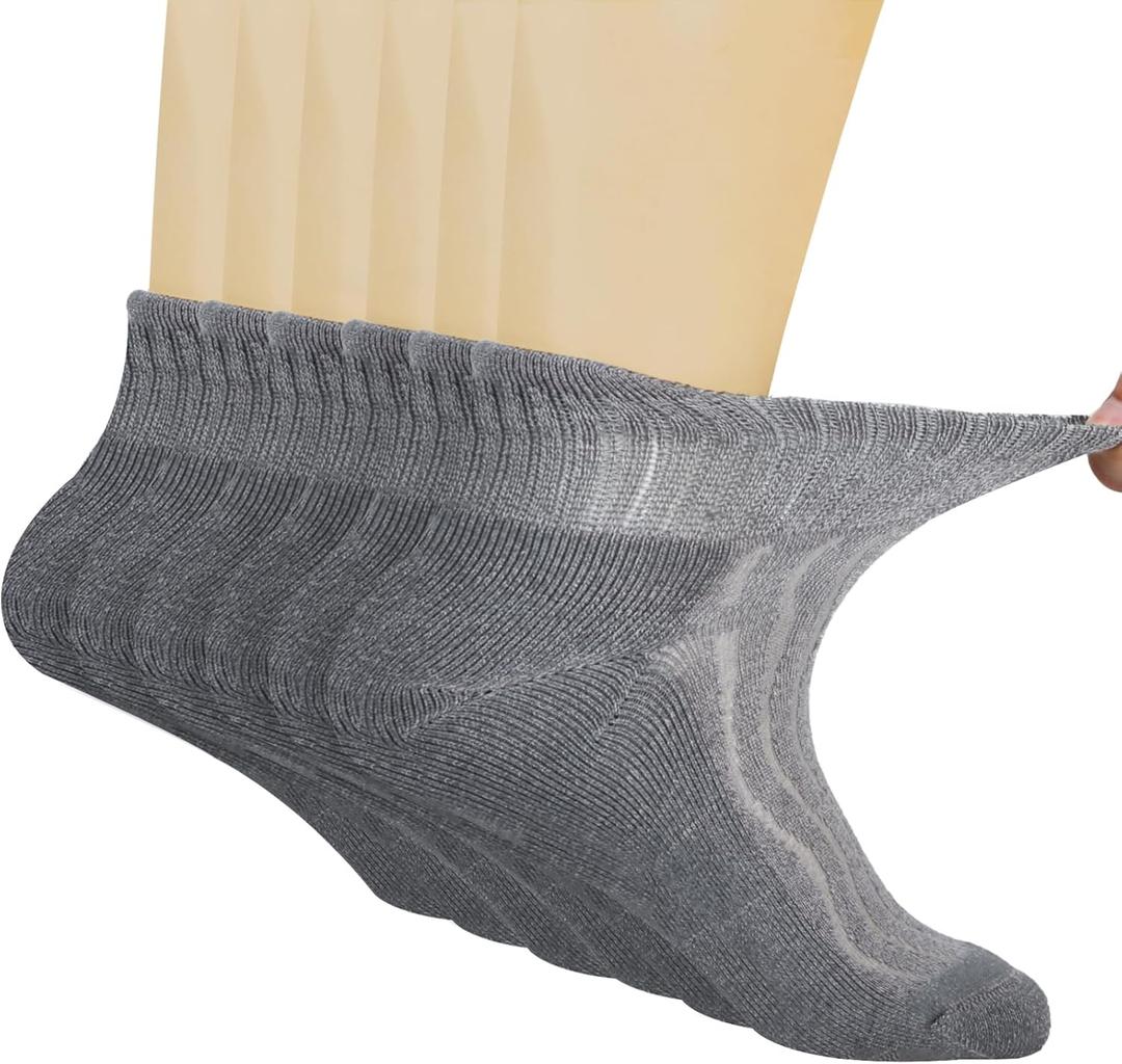 +MD Diabetic Socks for Men Women 6 Pairs,Non-Binding Top Extra Wide Ankle/Crew Socks, for Edema Circulator 9-11 10-13 13-15 (Ankle/6 Pairs Grey)